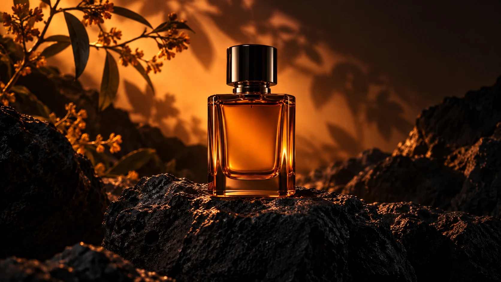 Jantárový parfum na kameni — koncept ESSENCE
